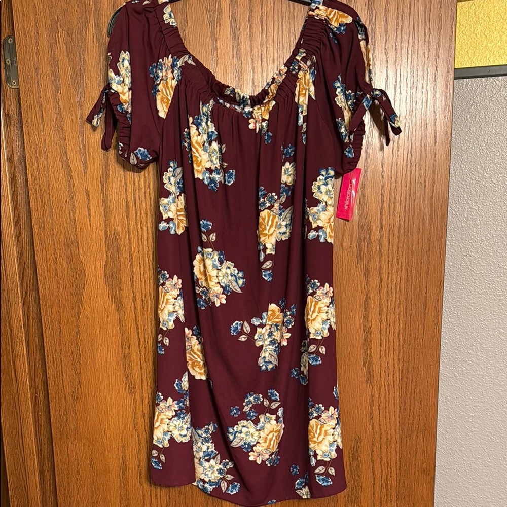 Floral Burgundy Dress with Yellow and Blue Accents